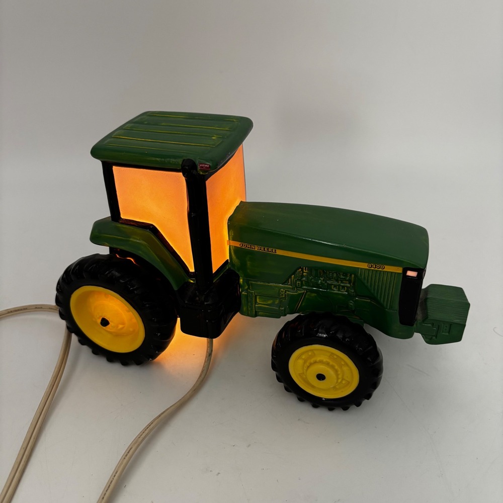 Vtg John Deere 8400 Tractor 1998Enesco Ceramic Lamp Green Yellow FarmNightlight